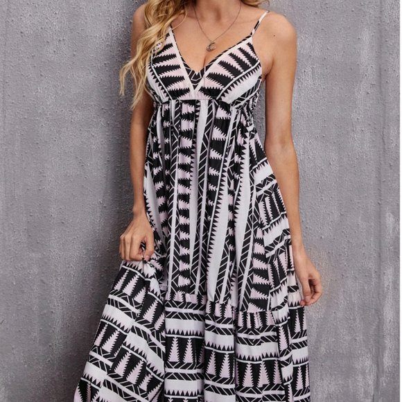 Geo Print Ruffle Hem Cami Dress - Picture 2 of 6